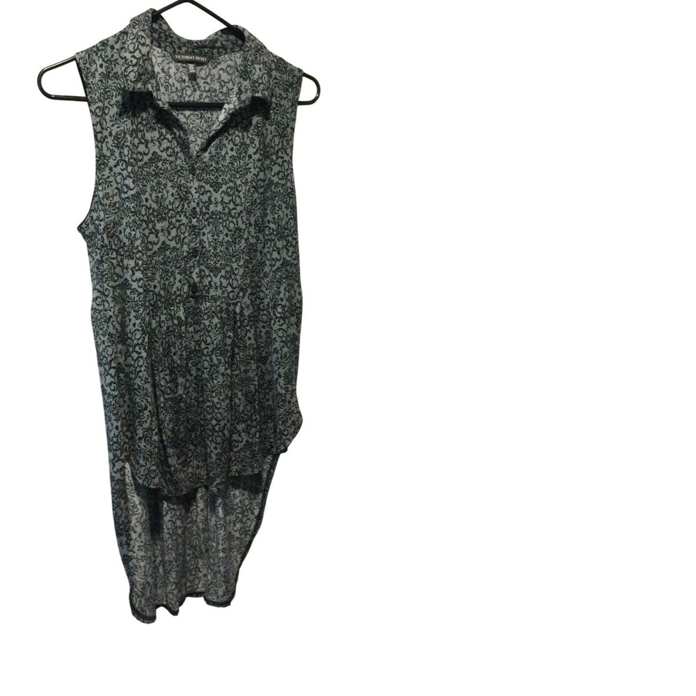 Victoria's Secret Black & Gray Patterned Hi-Low Blouse Shirt Medium